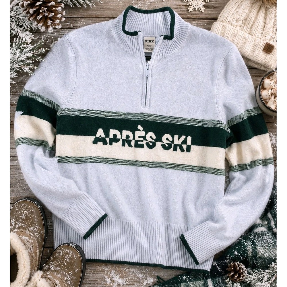 Women's XL Quarter Zip Sweater VS Apres Ski Cozy Pullover Athleisure Preppy